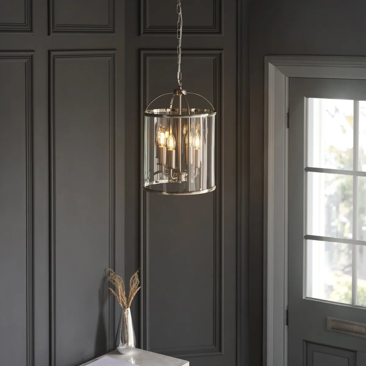 Lambeth 4 Light Pendant Satin Nickel – image 3