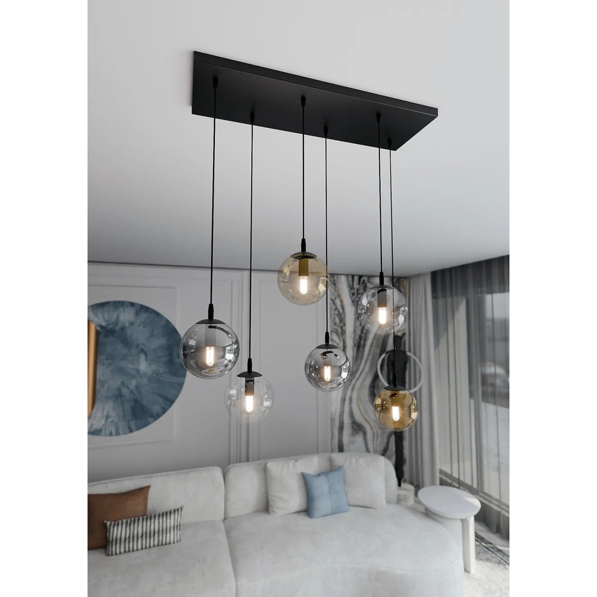 Cosmo 6 Light Pendant Black, Graphite & Amber – image 5