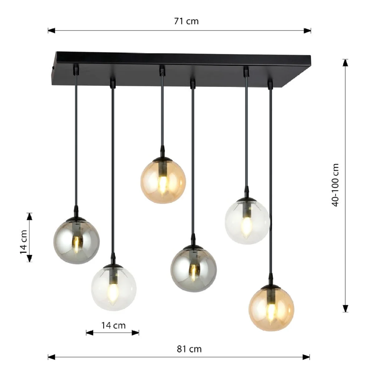 Cosmo 6 Light Pendant Black, Graphite & Amber – image 7