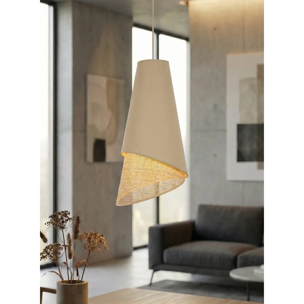 Moda 1 Light Pendant Beige & Rattan – image 2