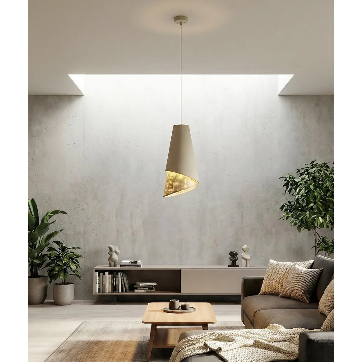 Moda 1 Light Pendant Beige & Rattan – image 3