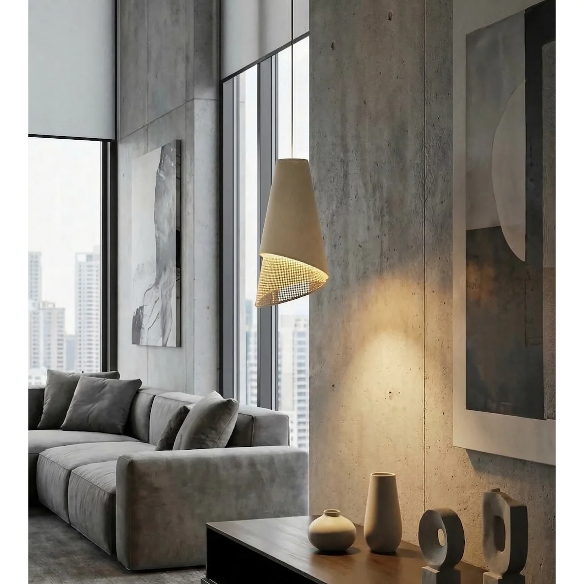 Moda 1 Light Pendant Beige & Rattan – image 4