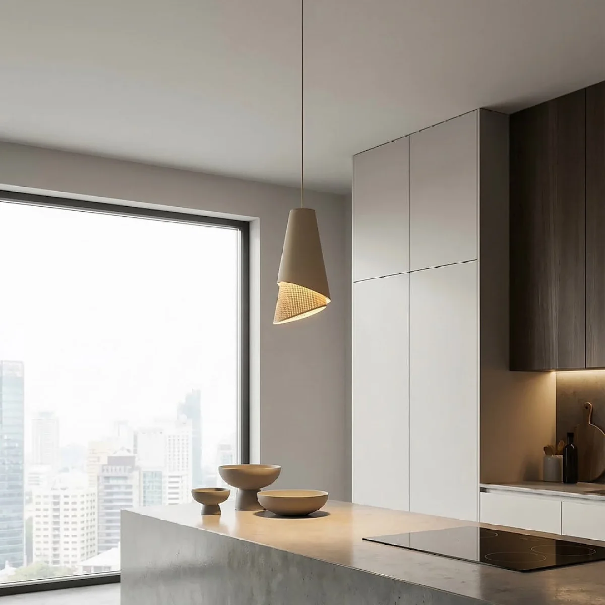 Moda 1 Light Pendant Beige & Rattan – image 1