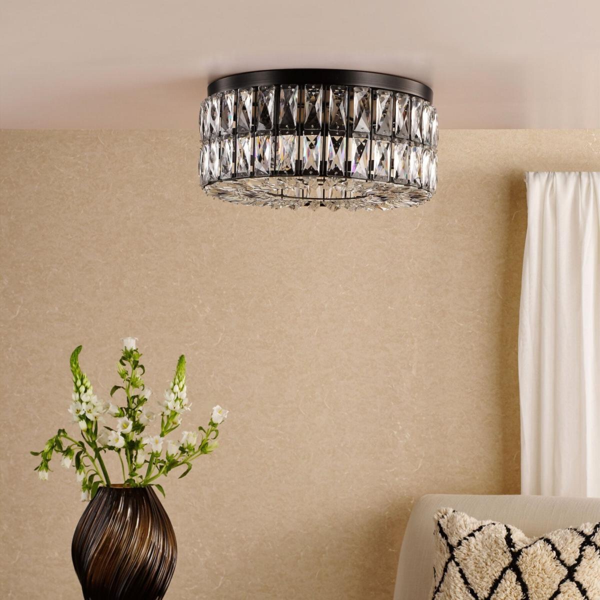 Relena 4 Light Black & Crystal Flush Ceiling Light – image 2