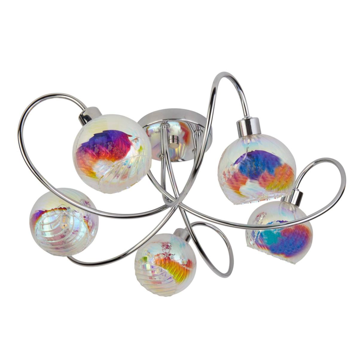 Sai 5 Light Polished Chrome Semi Flush Ceiling Light with Iridescent Glass Shade – image 2
