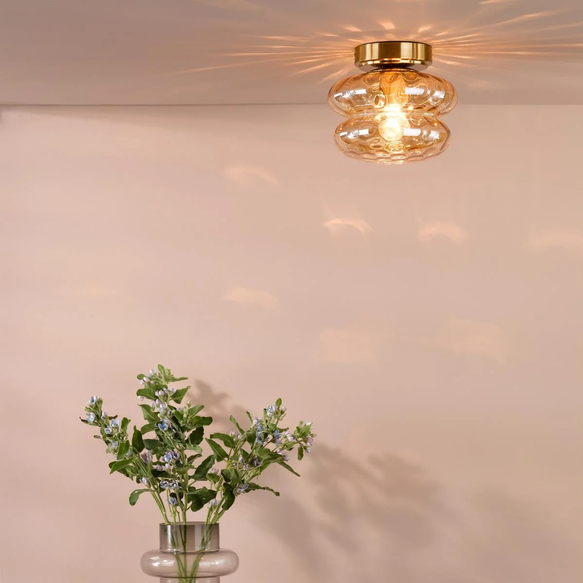 Alcella Natural Brass & Amber Dimpled Glass Wall/Ceiling Light – image 2