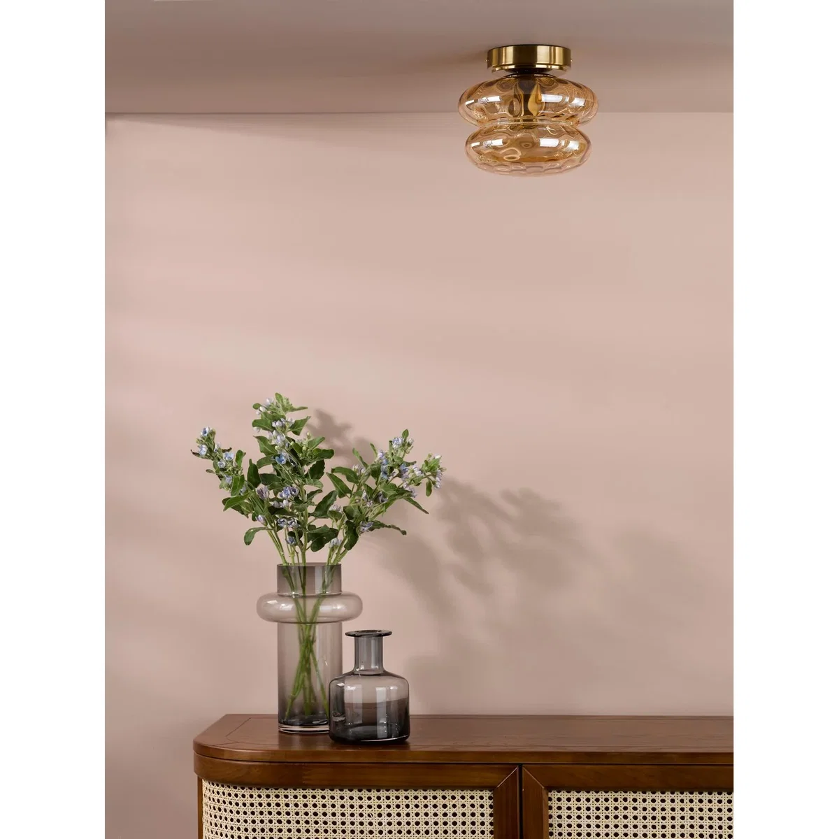 Alcella Natural Brass & Amber Dimpled Glass Wall/Ceiling Light – image 7