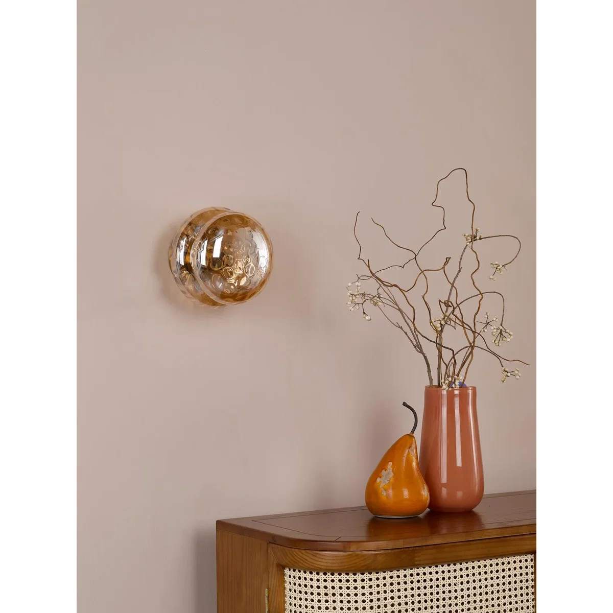 Alcella Natural Brass & Amber Dimpled Glass Wall/Ceiling Light – image 8