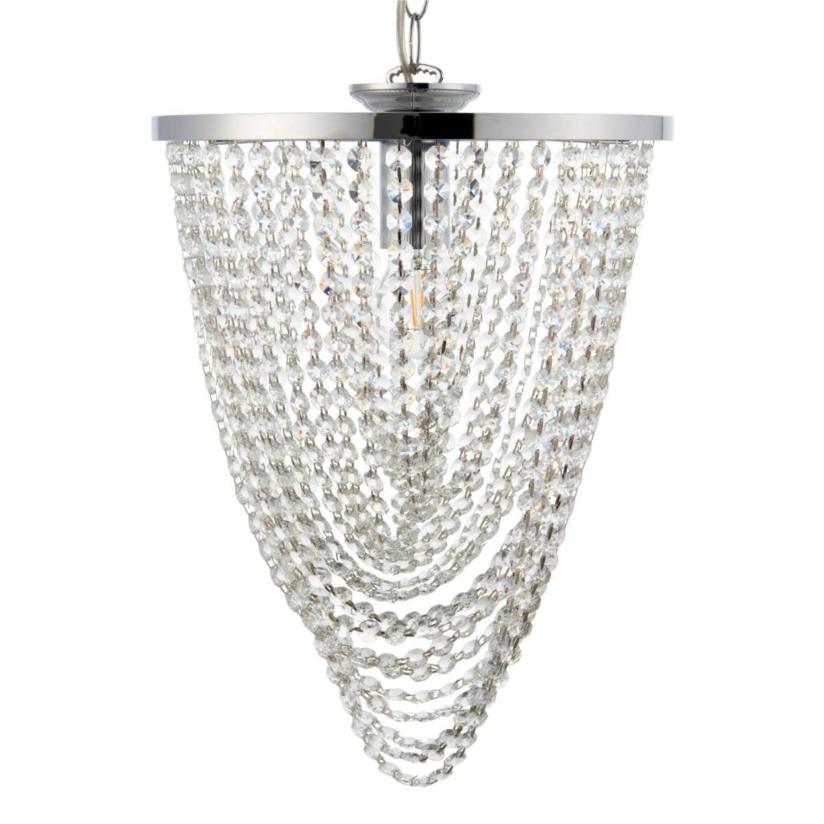 Vari 1 Light Polished Chrome Pendant Ceiling Light with Cascading Crystal Droplets – image 3