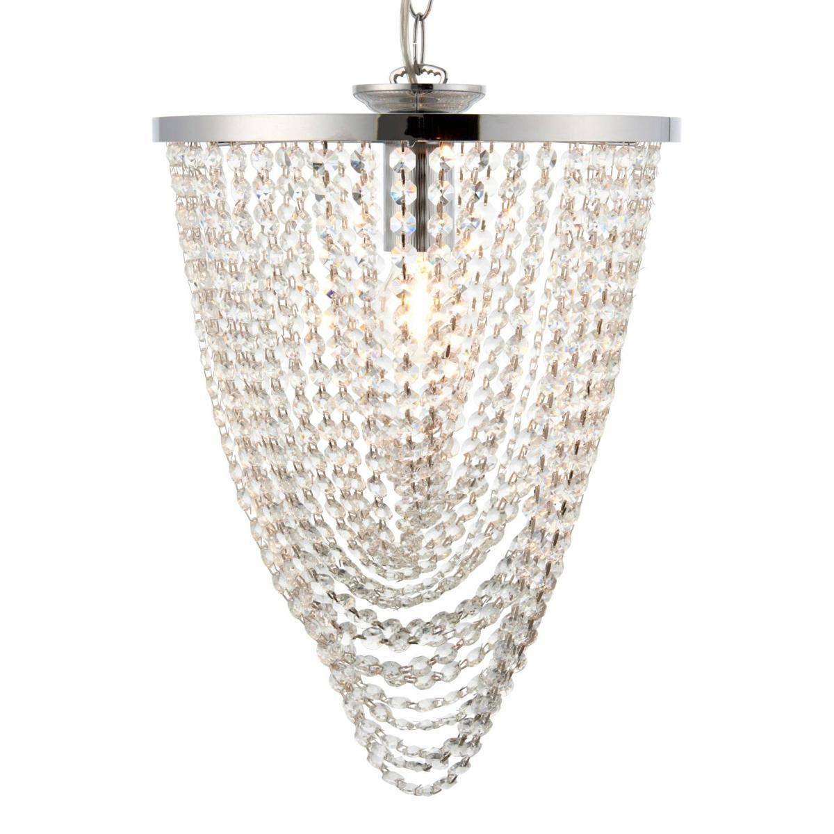 Vari 1 Light Polished Chrome Pendant Ceiling Light with Cascading Crystal Droplets – image 4