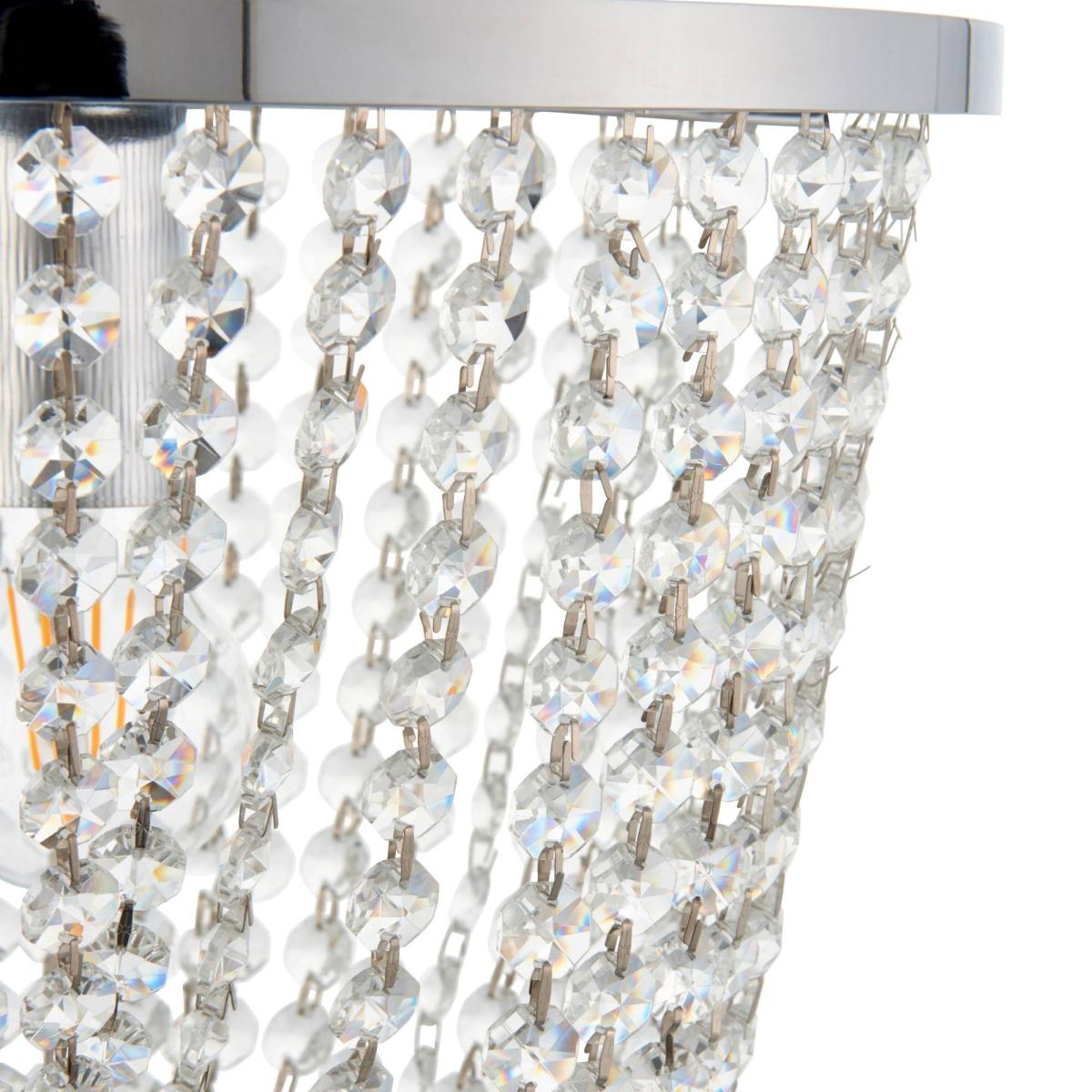 Vari 1 Light Polished Chrome Pendant Ceiling Light with Cascading Crystal Droplets – image 5
