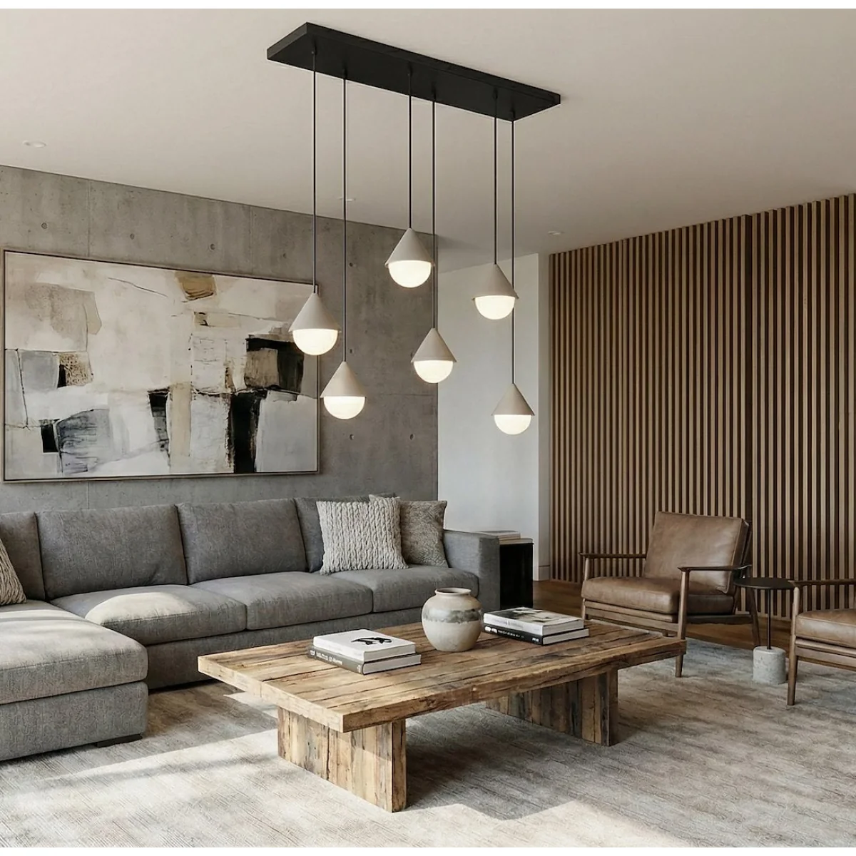 Giro 6 Light Linear Pendant Black & Beige – image 2