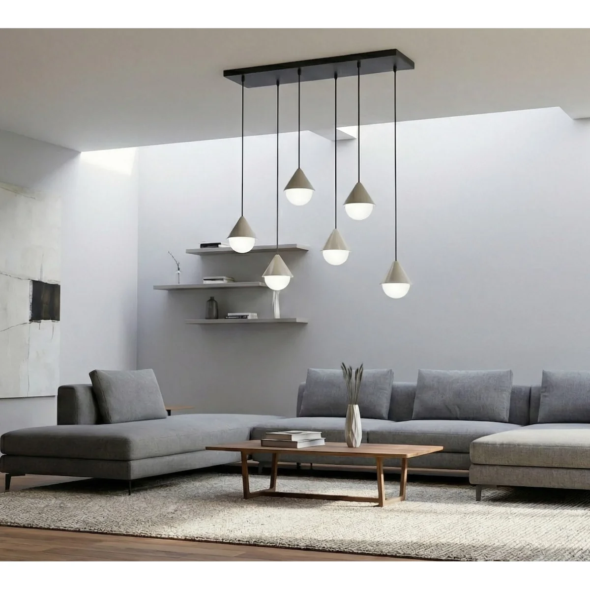 Giro 6 Light Linear Pendant Black & Beige – image 4