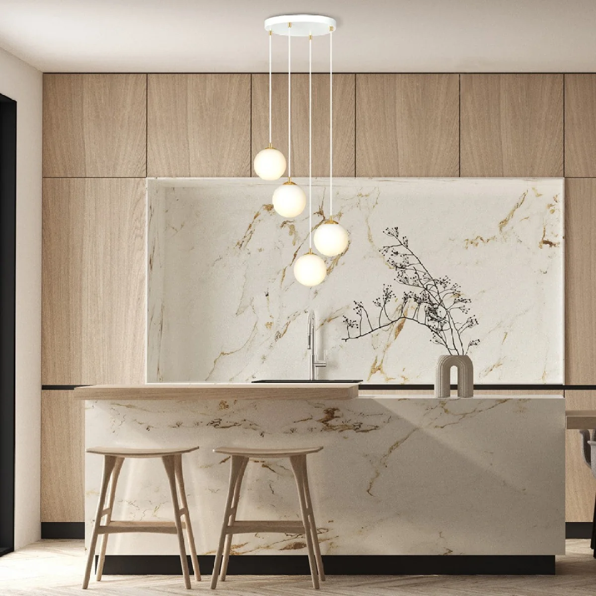 Royal 4 Light Pendant White & Gold – image 4