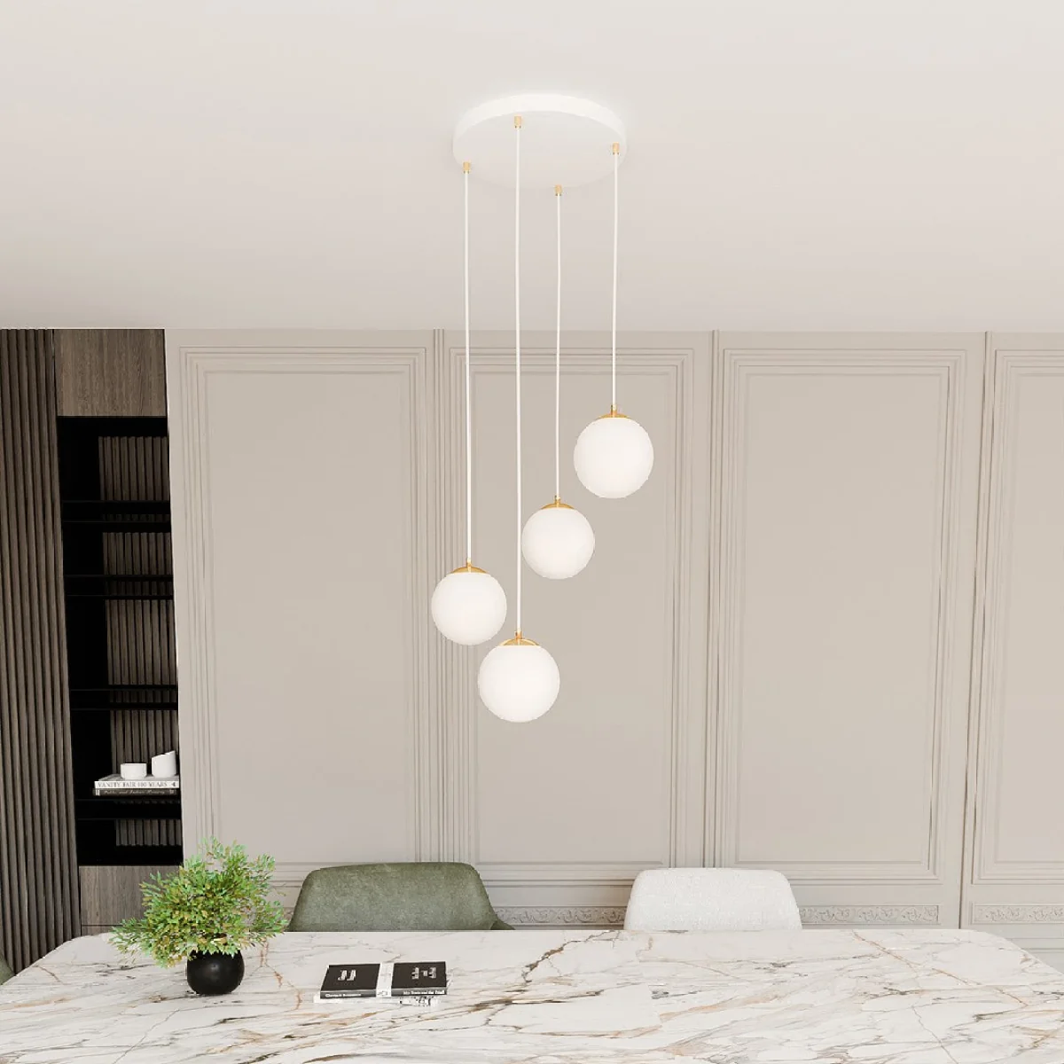 Royal 4 Light Pendant White & Gold – image 5