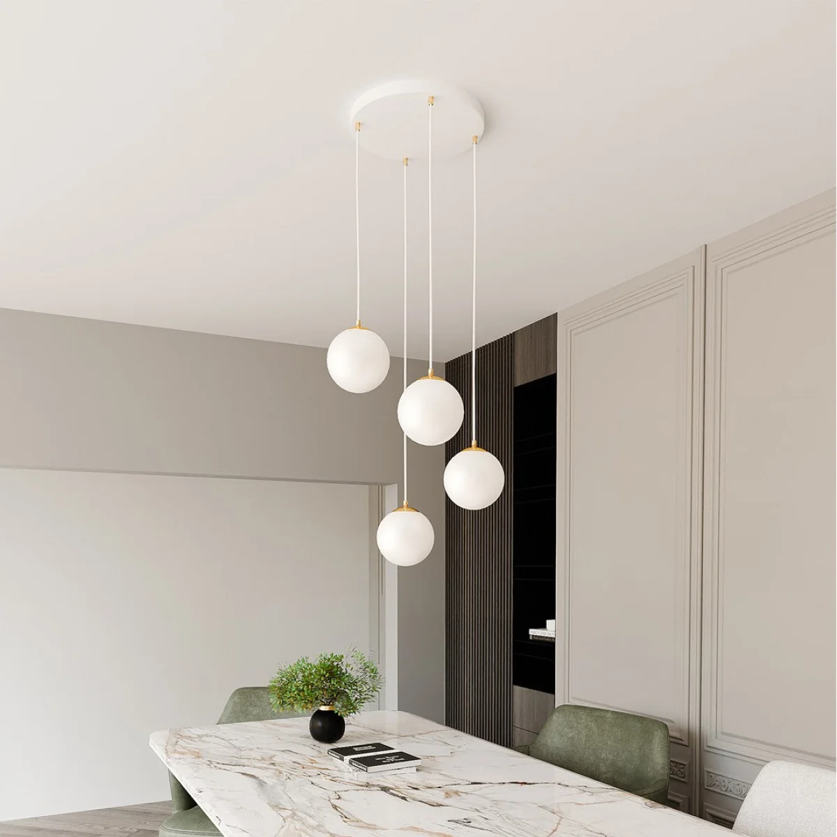 Royal 4 Light Pendant White & Gold – image 6