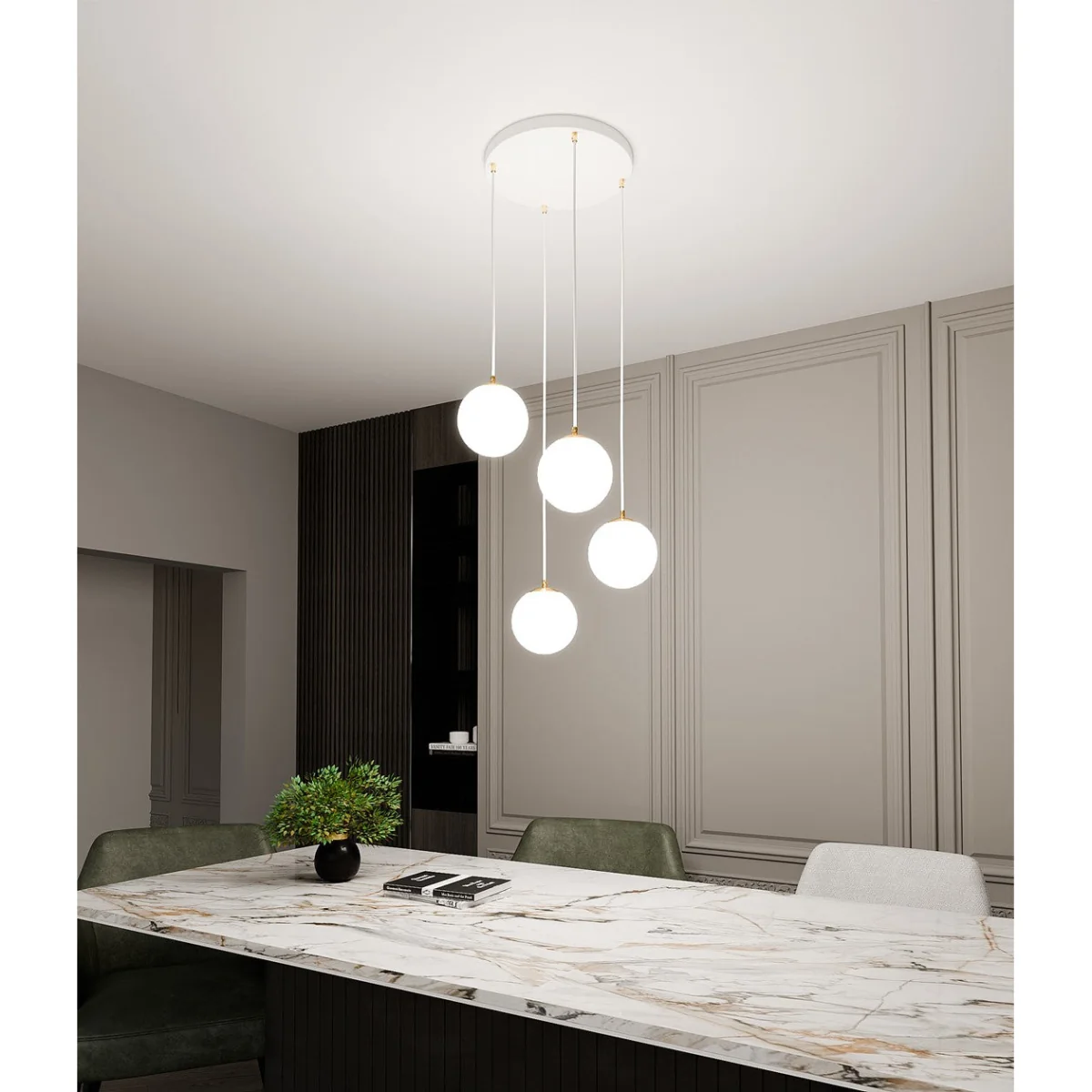 Royal 4 Light Pendant White & Gold – image 7