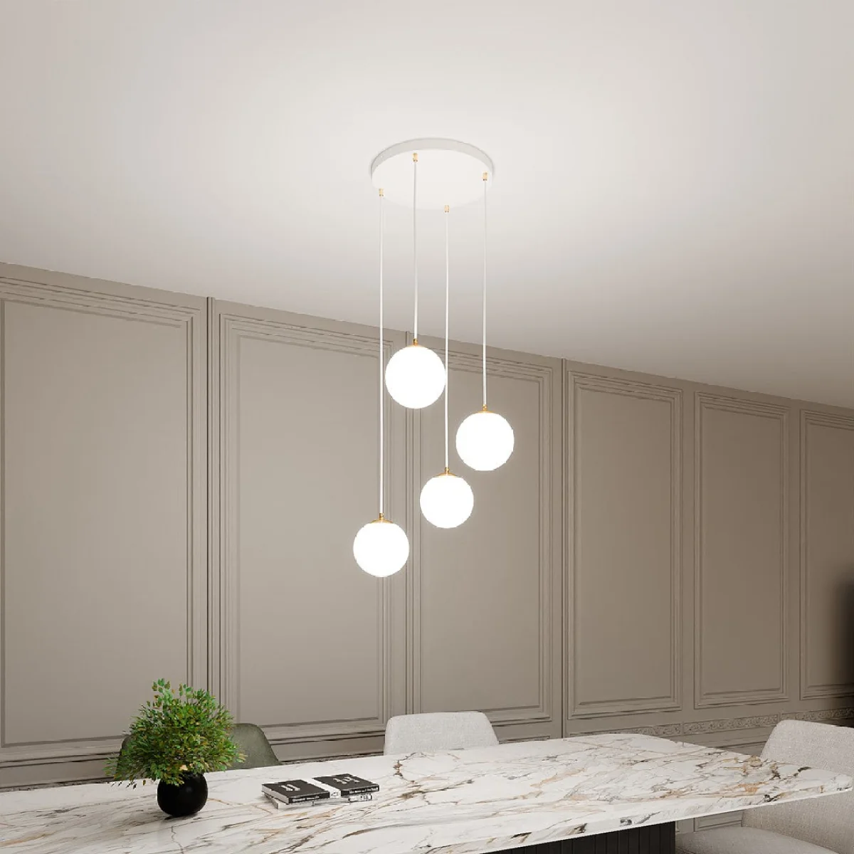 Royal 4 Light Pendant White & Gold – image 1