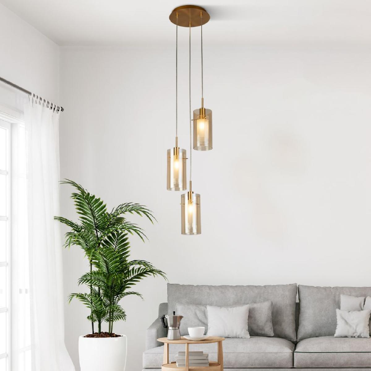 Duo 3 Light Bronze & Champagne Glass Pendant Ceiling Light – image 1