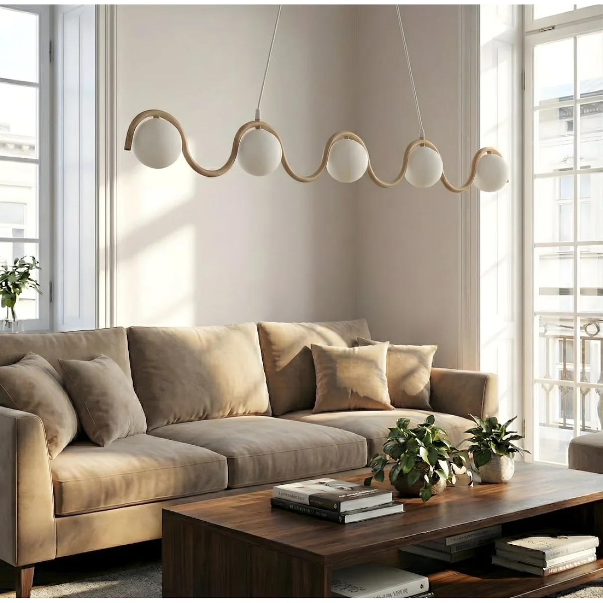 Sinus 5 Light Linear Pendant Beige – image 2