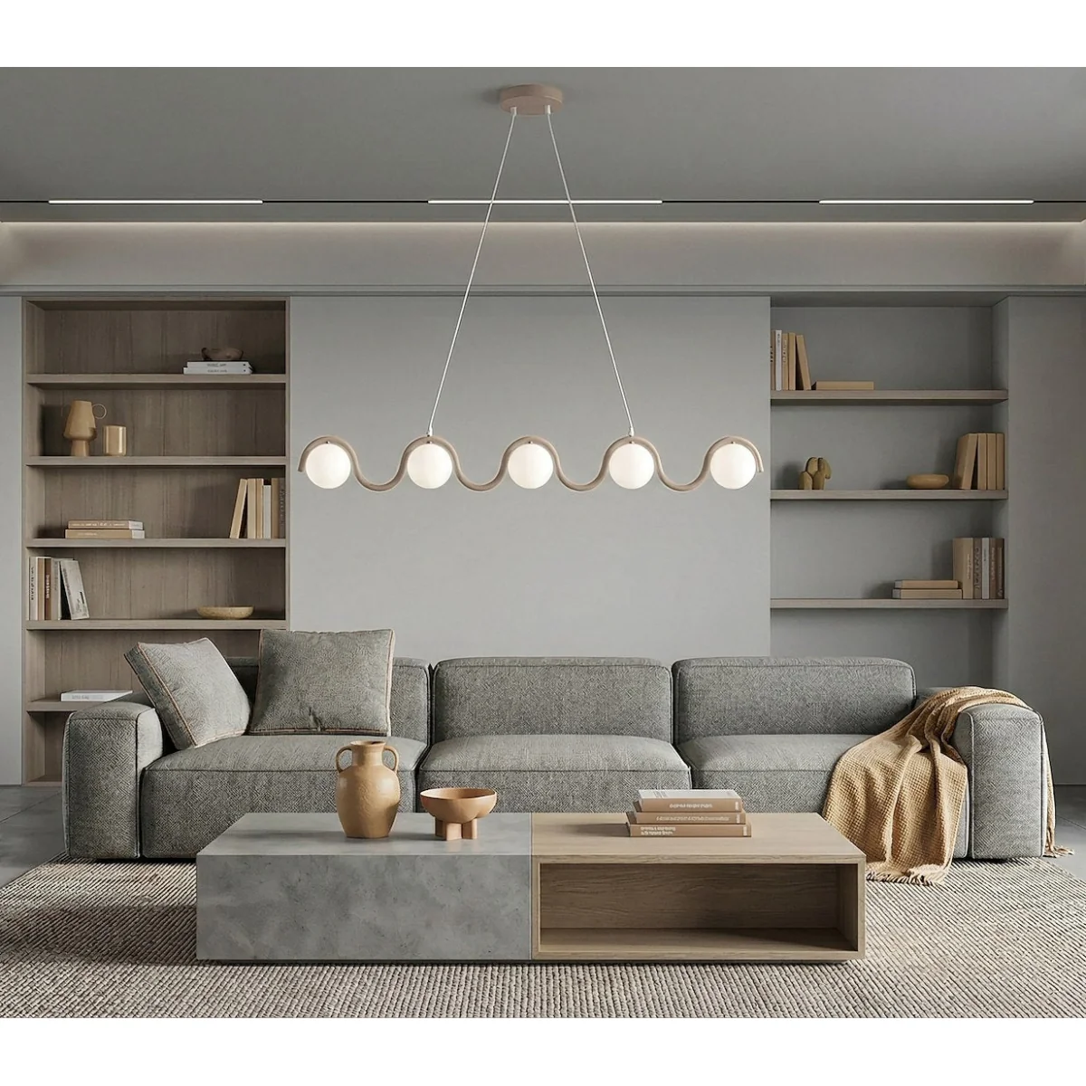 Sinus 5 Light Linear Pendant Beige – image 5