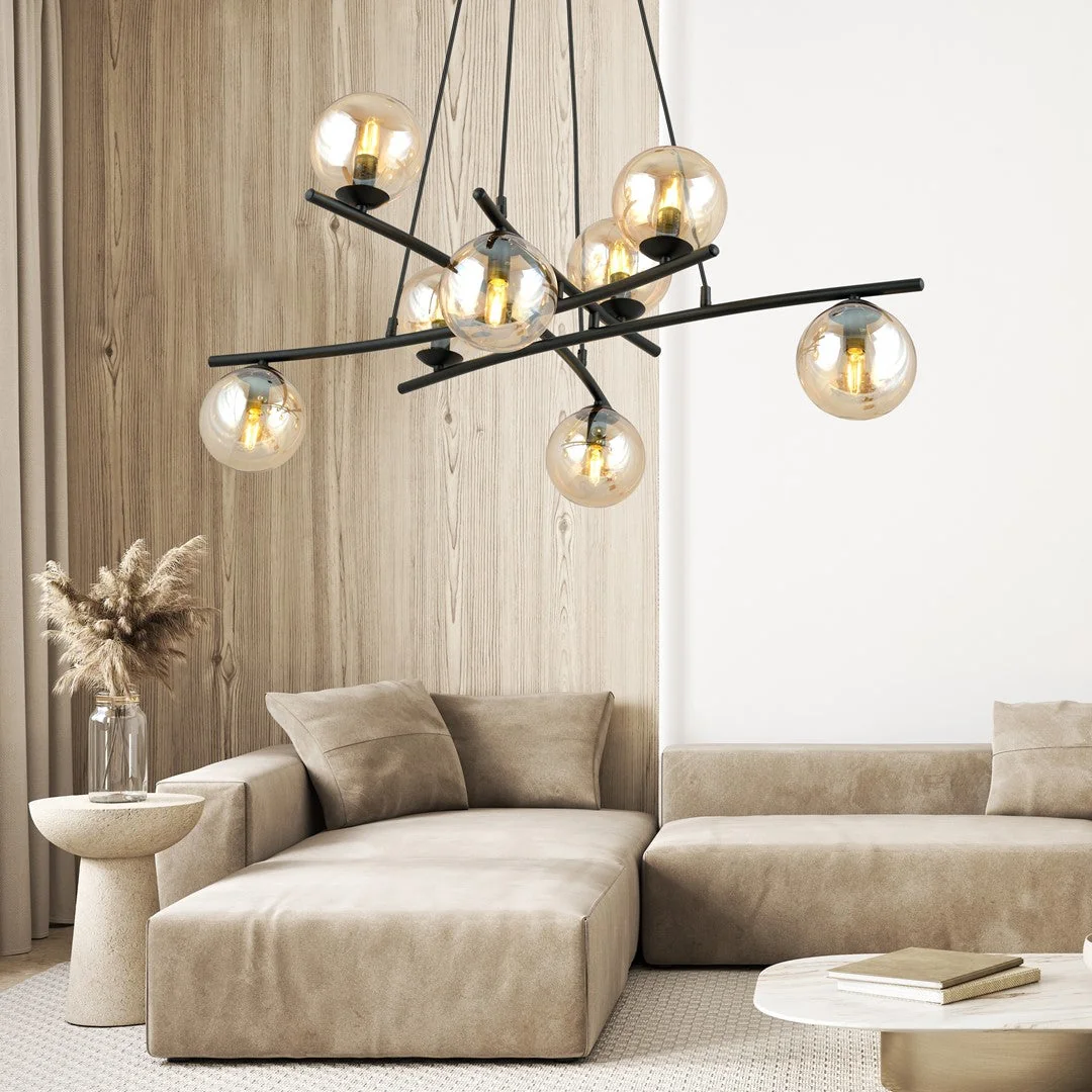 Essa 8 Light Pendant Black & Amber – image 3
