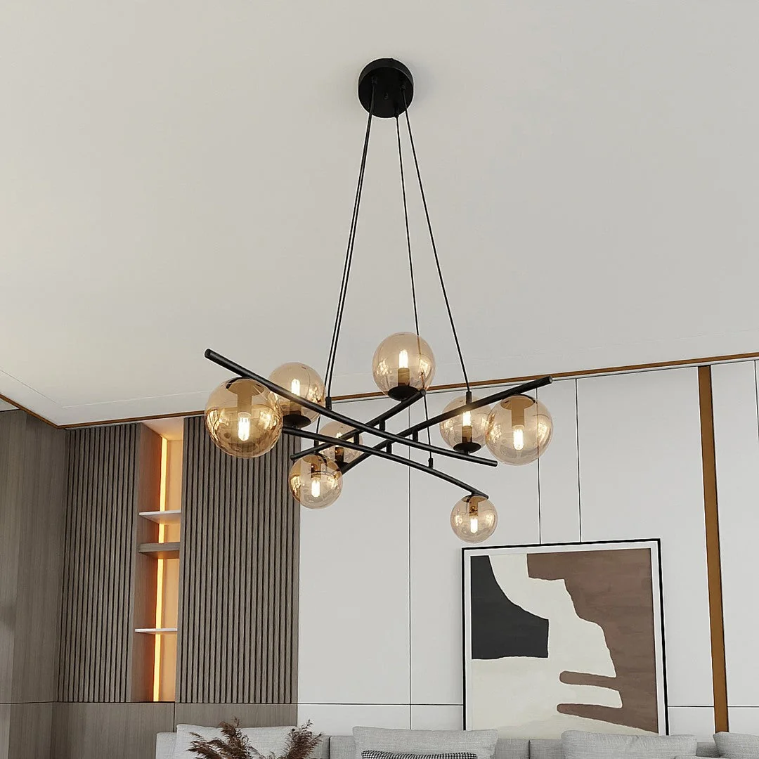 Essa 8 Light Pendant Black & Amber – image 6