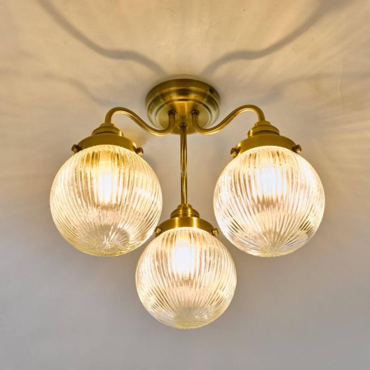 Tamara 3 Semi Flush Antique Brass Ceiling Light IP44 – image 3