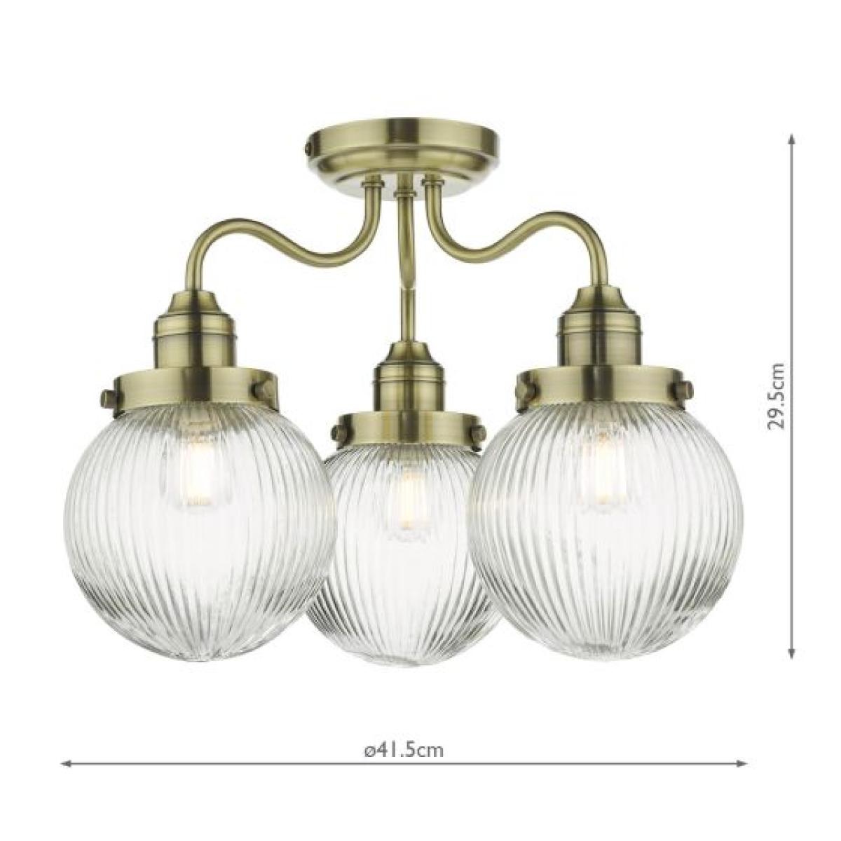 Tamara 3 Semi Flush Antique Brass Ceiling Light IP44 – image 5