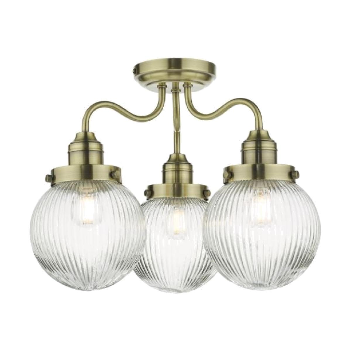 Tamara 3 Semi Flush Antique Brass Ceiling Light IP44 – image 1