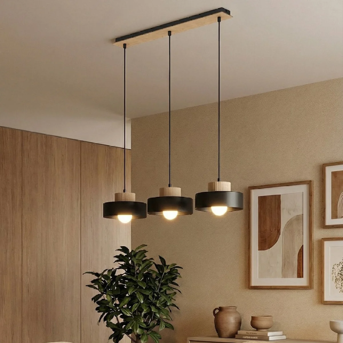 Kivi 3 Light Linear Pendant Black – image 1