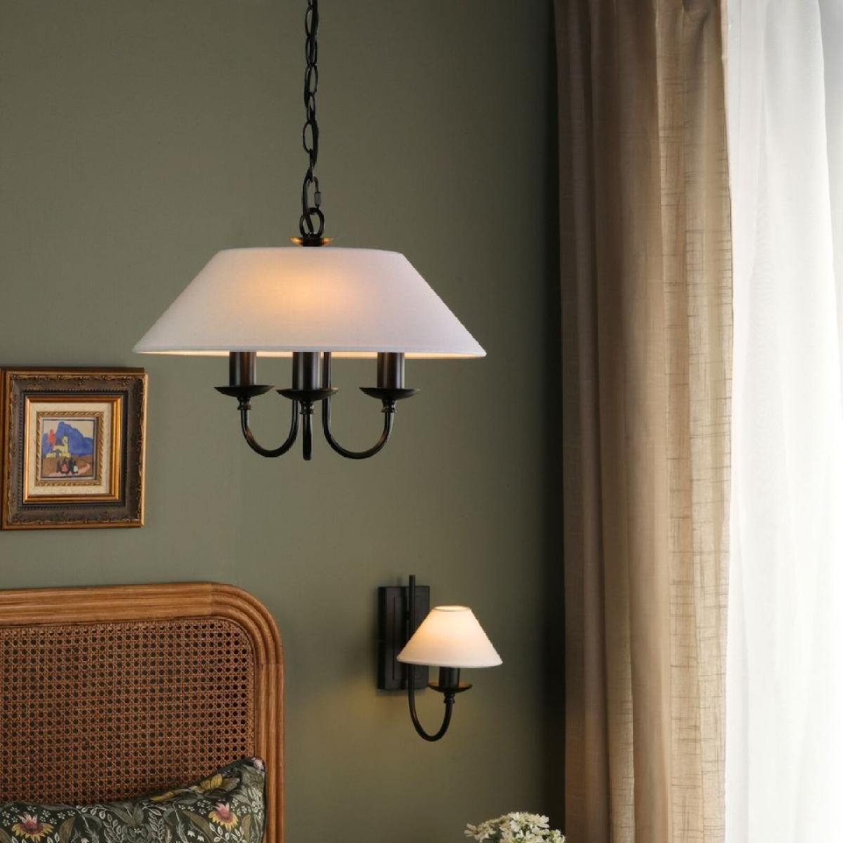 Sivan 3 Light Matte Black Pendant with White Shade – image 2
