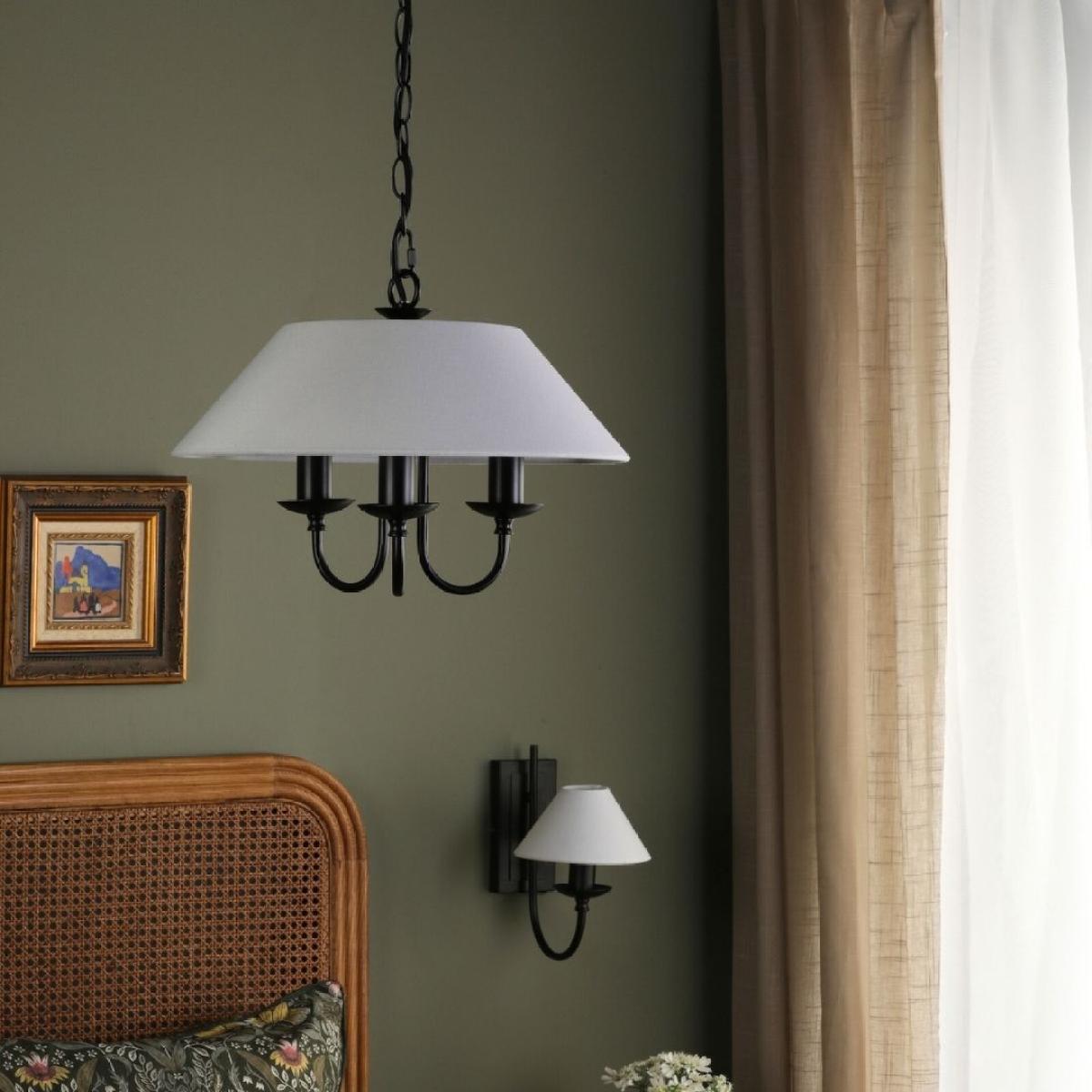 Sivan 3 Light Matte Black Pendant with White Shade – image 1