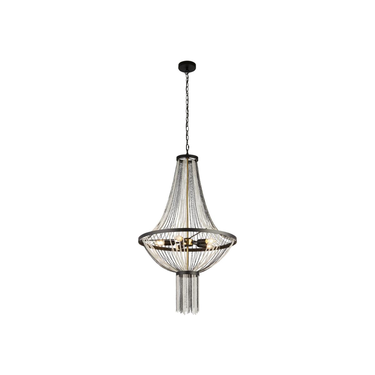 Baguette 5 Light Pendant in Black with Satin Brass
