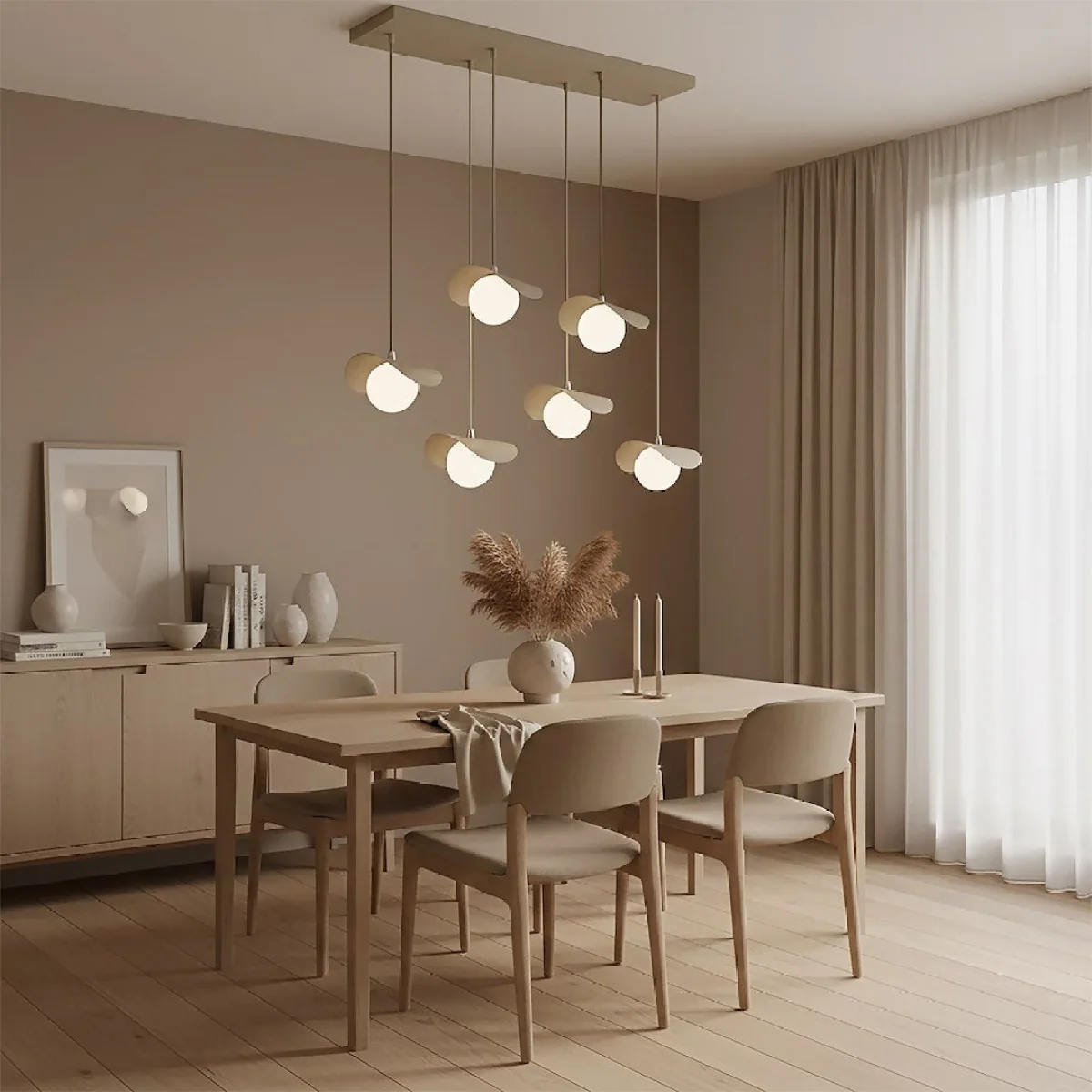 Ritual 6 Light Linear Pendant Beige – image 3
