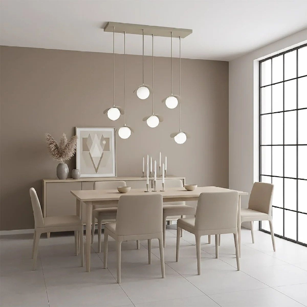 Ritual 6 Light Linear Pendant Beige – image 6