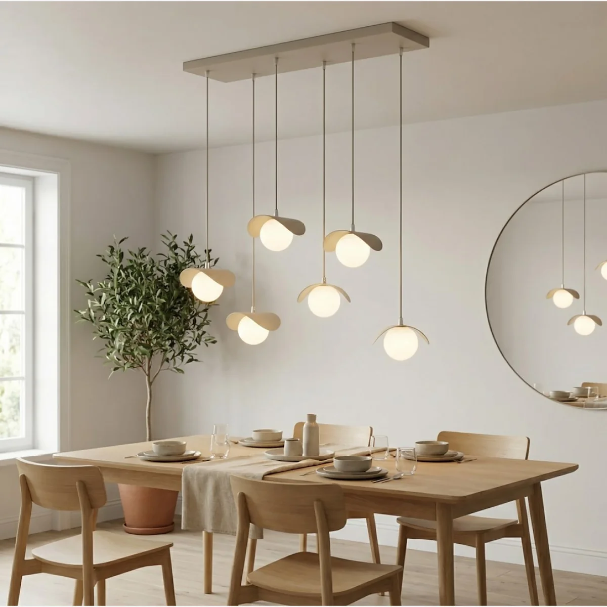 Ritual 6 Light Linear Pendant Beige – image 1