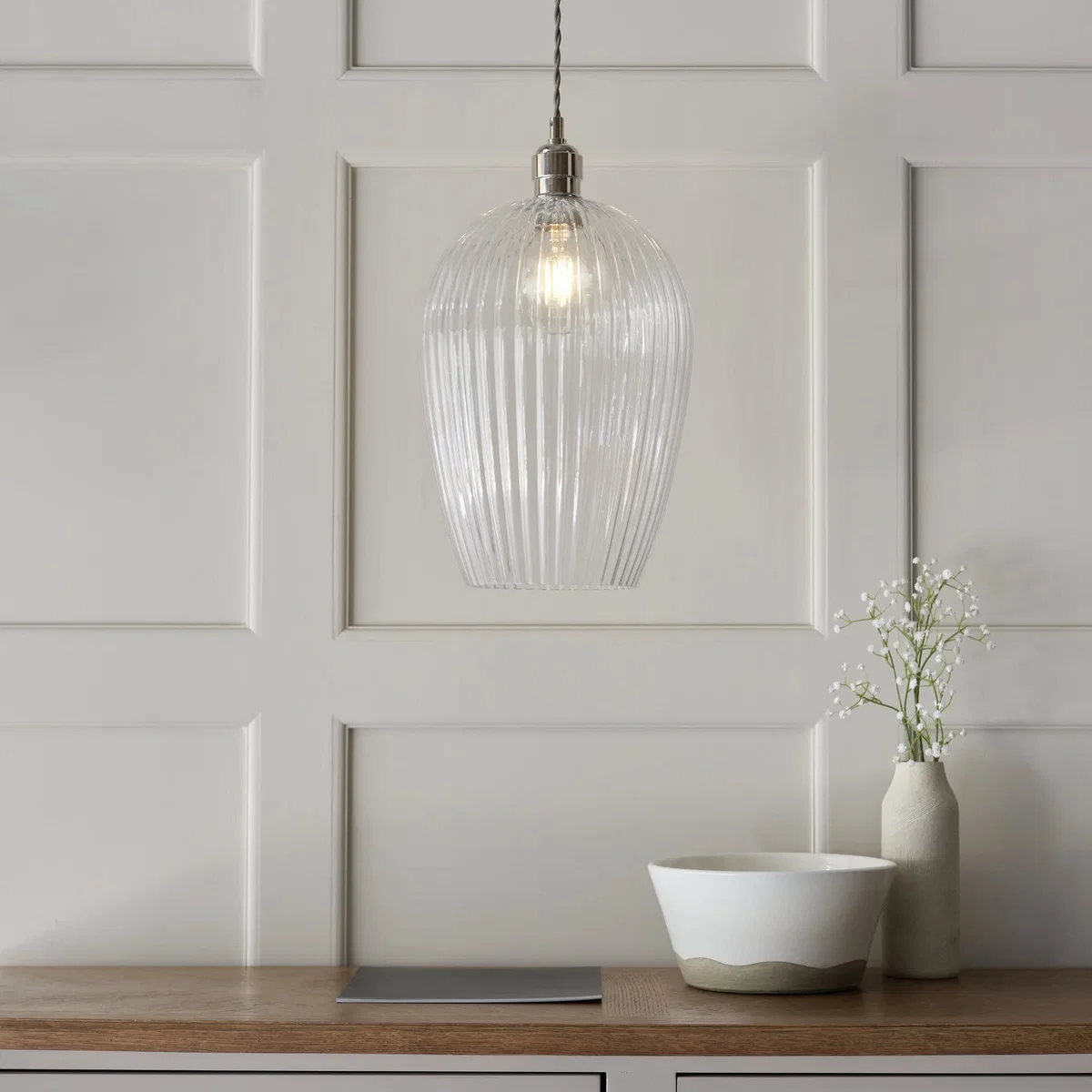 Ribbed Large Pendant Bright Nickel – image 2