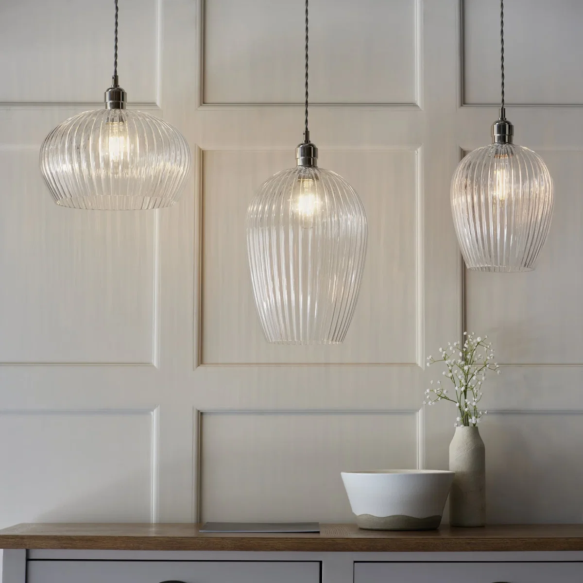 Ribbed Large Pendant Bright Nickel – image 3