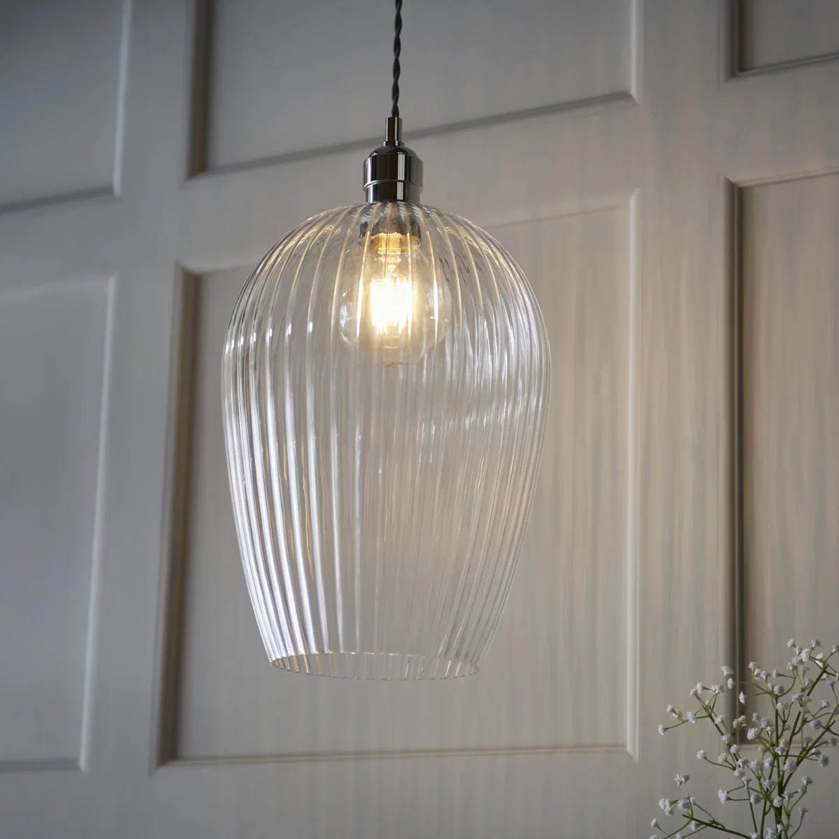 Ribbed Large Pendant Bright Nickel – image 4