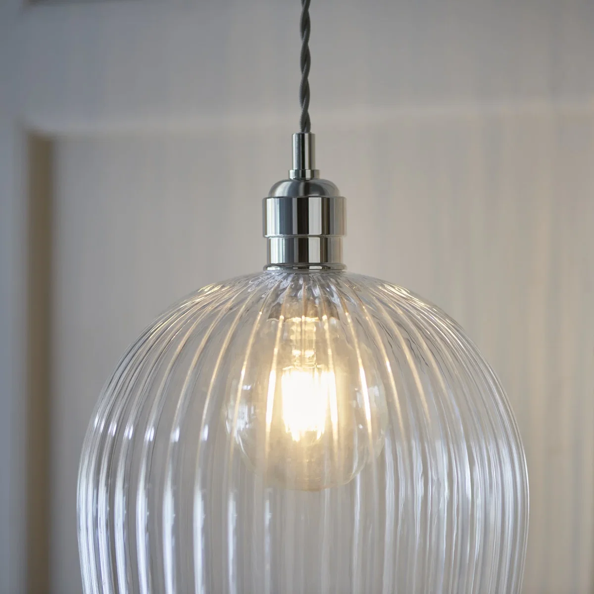 Ribbed Large Pendant Bright Nickel – image 6