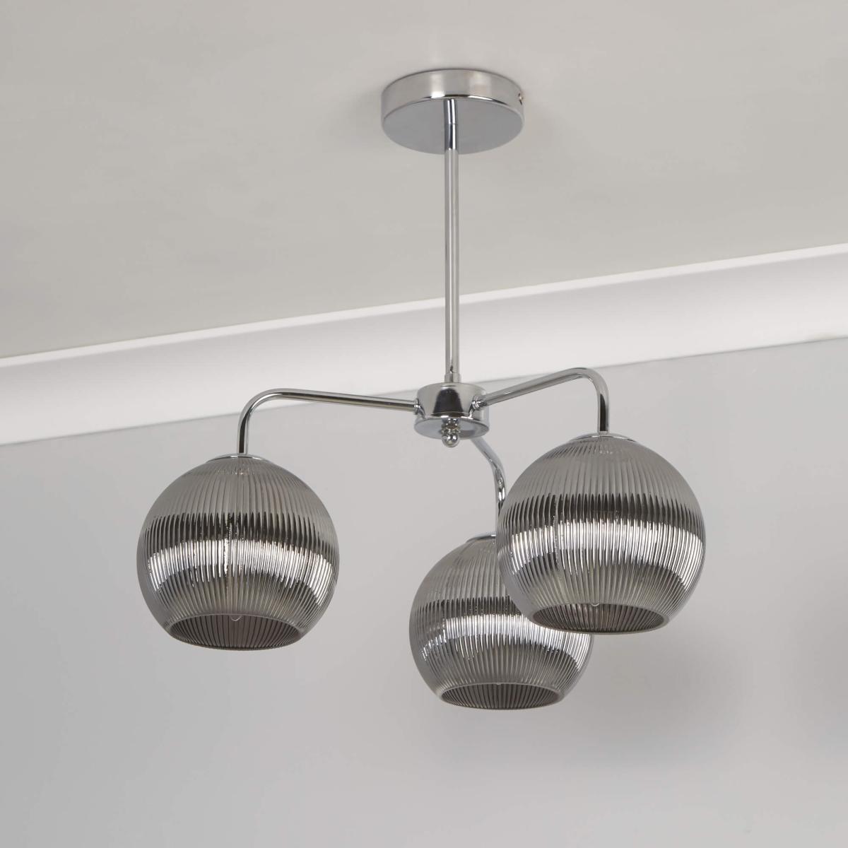 Hamblin 3 Light Chrome and Smoked Glass Semi-Flush Ceiling Light – image 2