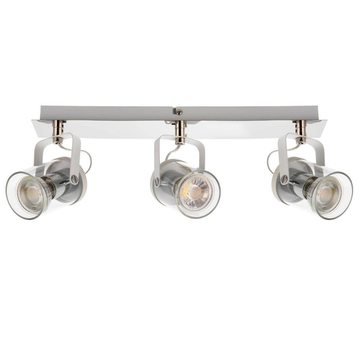 Errol 3 Light Polished Chrome and White Bar Spotlight Ceiling Light with Glass Shades – image 2