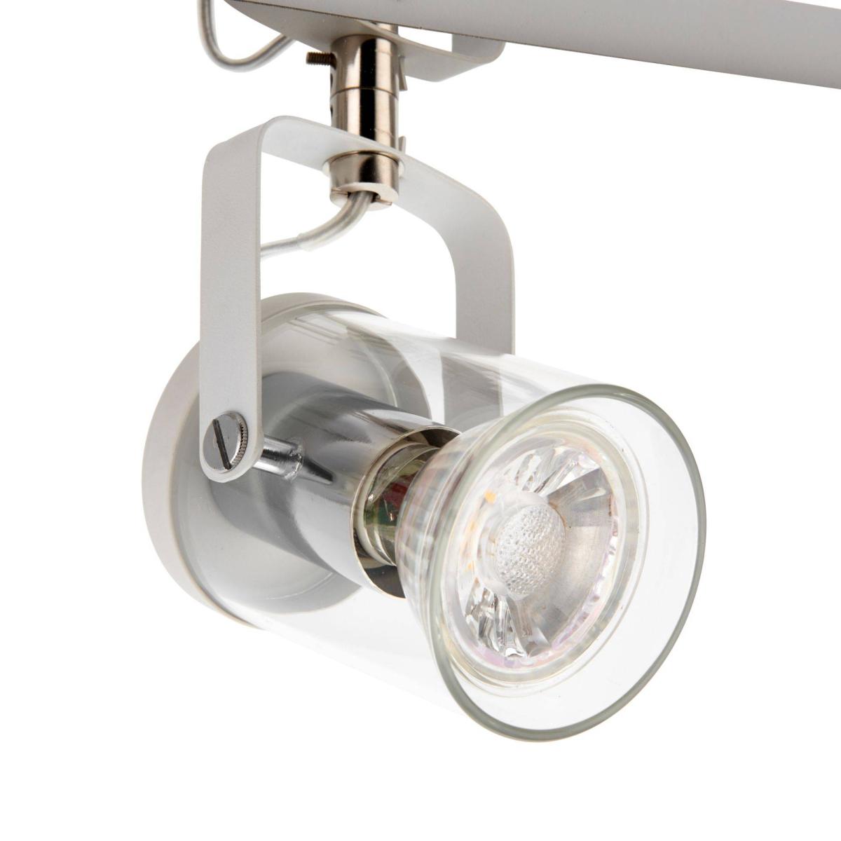 Errol 3 Light Polished Chrome and White Bar Spotlight Ceiling Light with Glass Shades – image 3