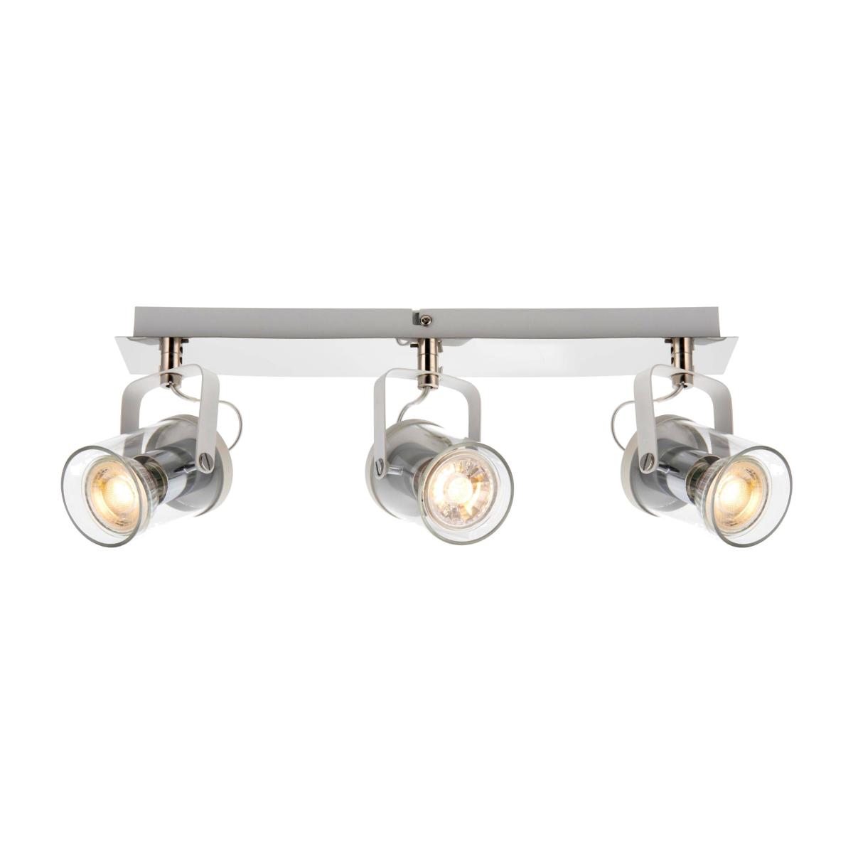 Errol 3 Light Polished Chrome and White Bar Spotlight Ceiling Light with Glass Shades – image 1