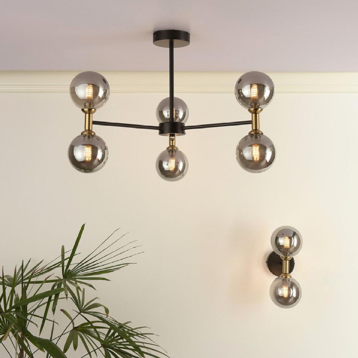 Loxley 6 Light Black & Gold Semi Flush Ceiling Light – image 7