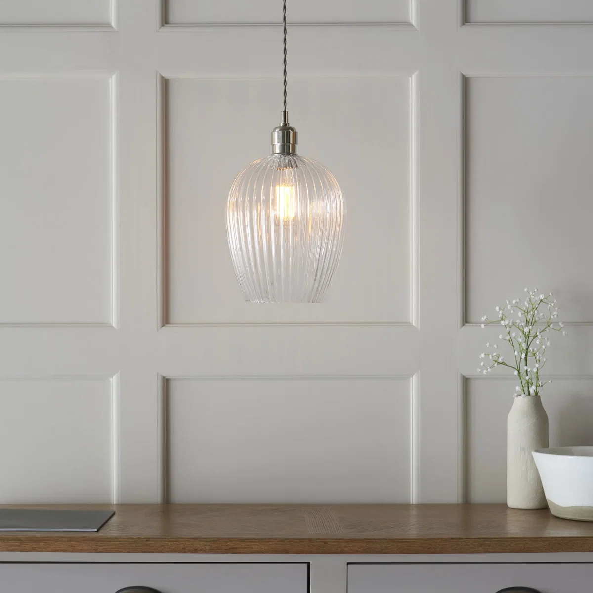 Ribbed Small Pendant Bright Nickel – image 2