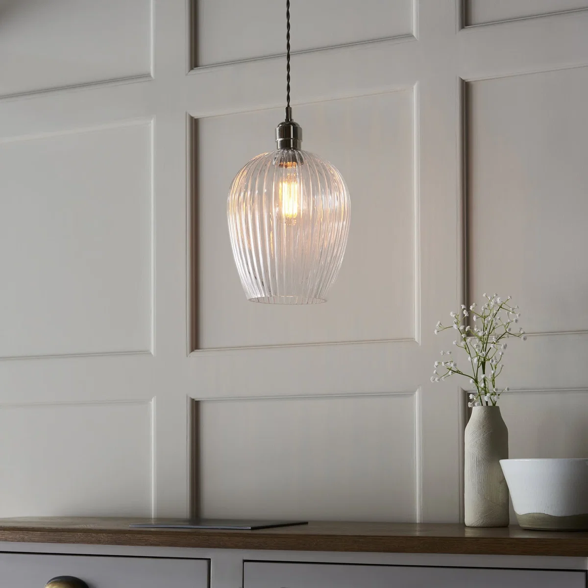 Ribbed Small Pendant Bright Nickel – image 6