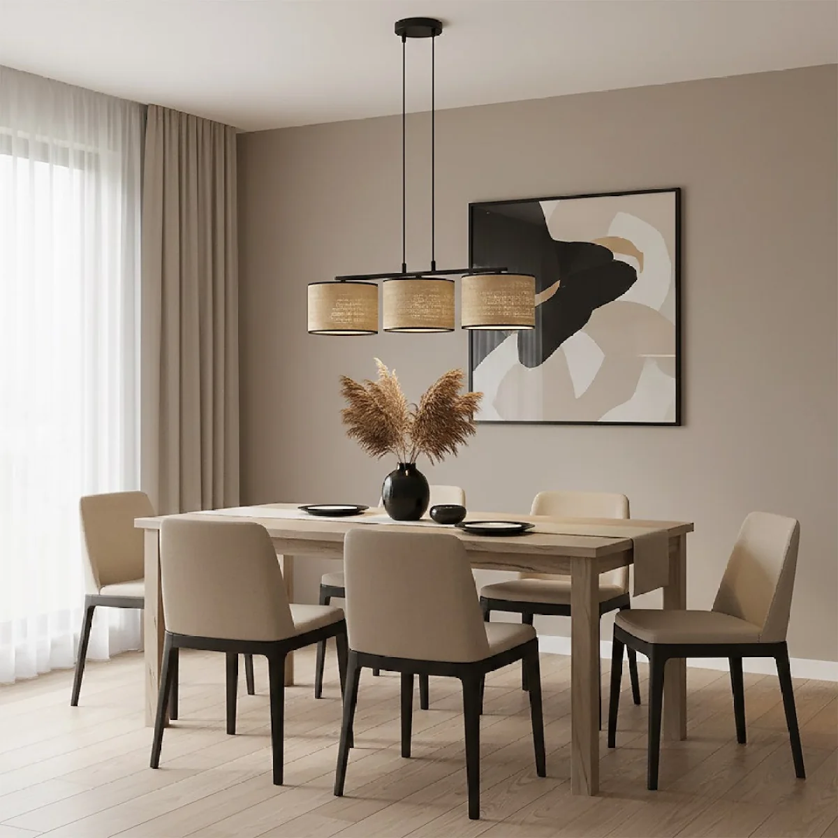 Eco 3 Light Linear Pendant Black & Rattan – image 4