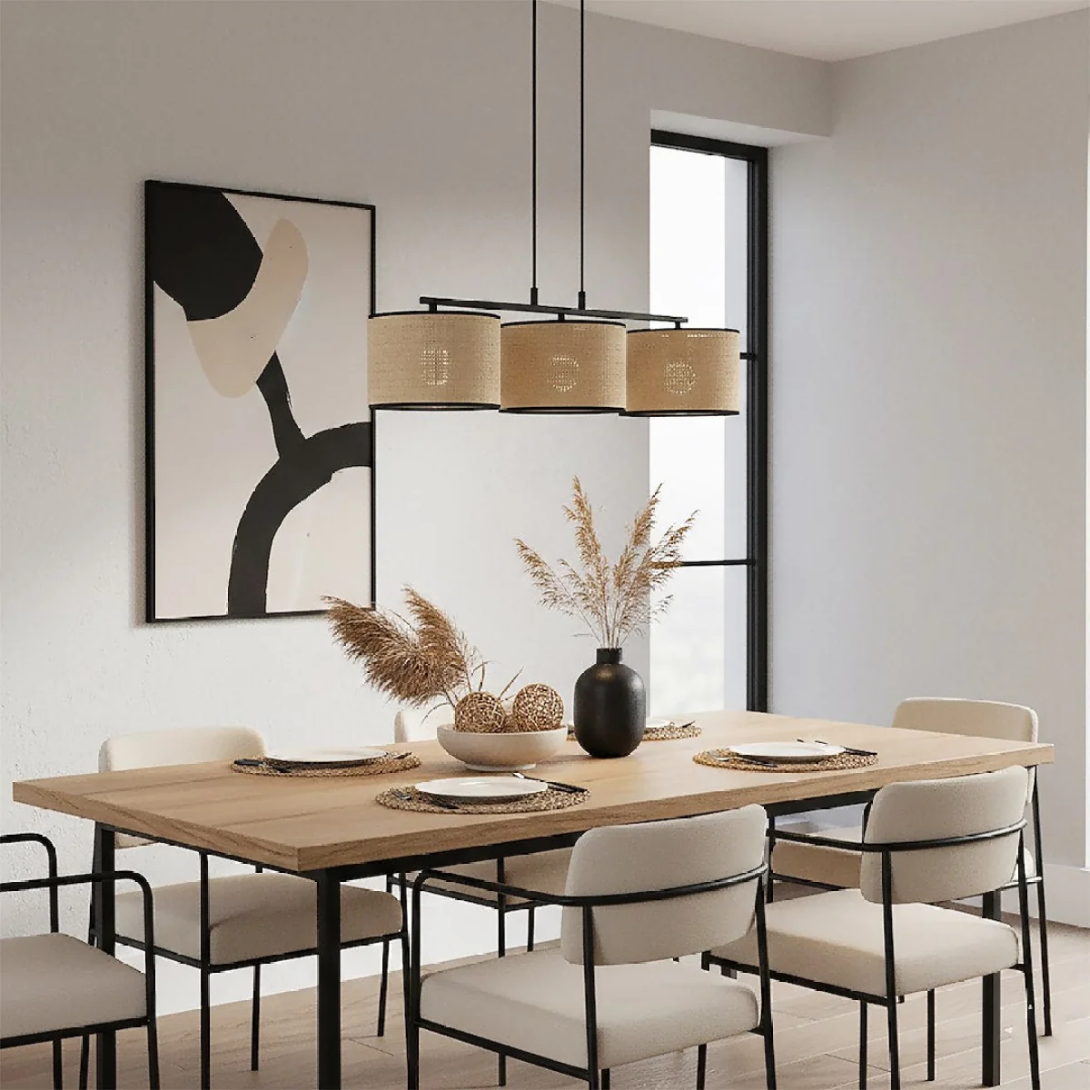 Eco 3 Light Linear Pendant Black & Rattan – image 5